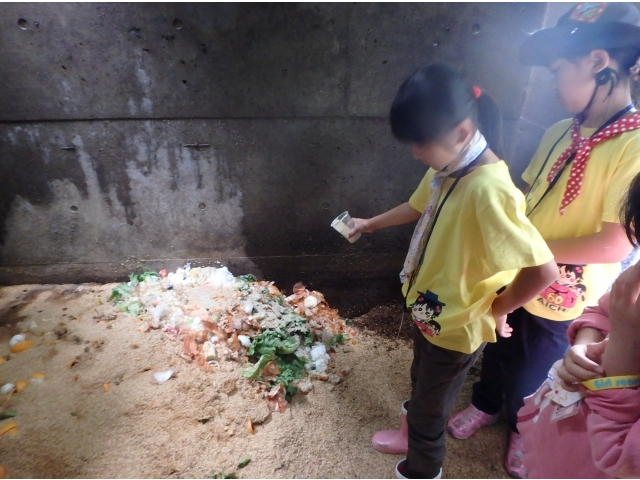 朝、チャンスチャンスで生ごみを堆肥にする作業を体験したスカウトもいます。